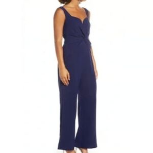 Harlyn flare wide leg navy blue knotted chest vneck jumpsuit romper sz XXL